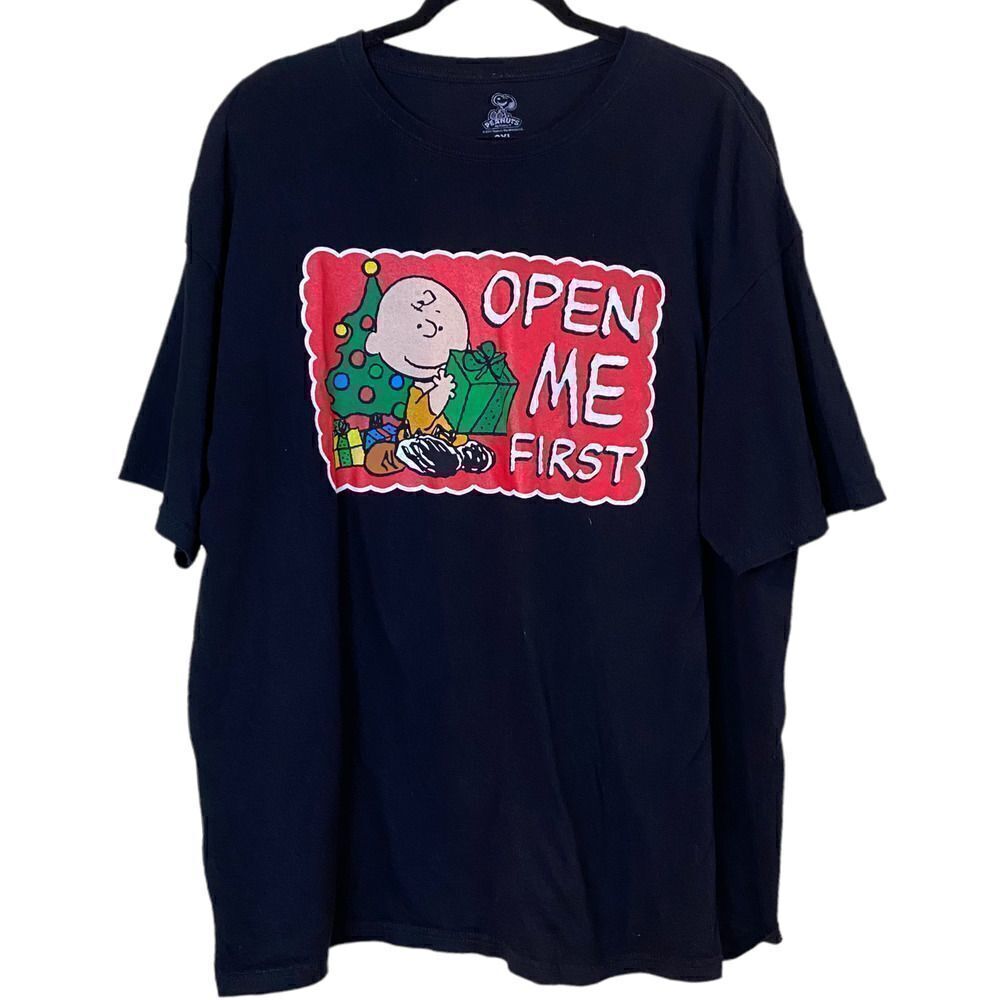 Charlie Brown Peanuts " Open Me First" Christmas Graphic T-Shirt Unisex